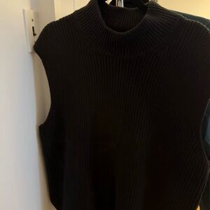 Oversized Black Sleeveless Knit Turtleneck Sweater